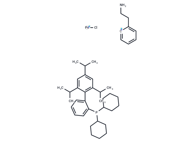 Methanesulfonato(2-dicyclohexylphosphino-2',4',6'-tri-i-propyl-1,1'-biphenyl)(2'-amino-1,1'-biphenyl-2-yl)palladium(II) Chemical Structure