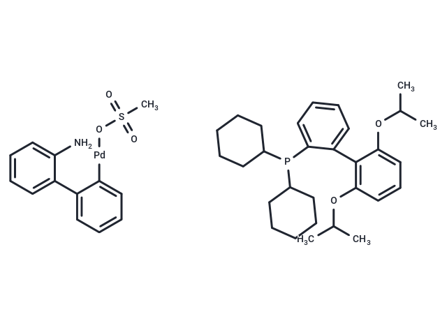 Methanesulfonato(2-dicyclohexylphosphino-2',6'-di-i-propoxy-1,1'-biphenyl)(2'-amino-1,1'-biphenyl-2-yl)palladium(II) Chemical Structure