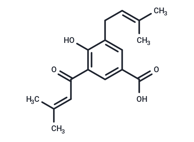 TargetMol Chemical Structure 4-Hydroxy-3-(3-methyl-2-butenoyl)-5-(3-methyl-2-butenyl)benzoic acid