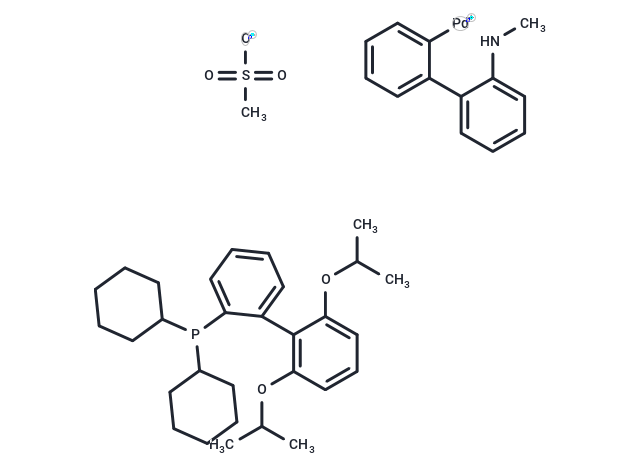 Methanesulfonato(2-dicyclohexylphosphino-2',6'-di-i-propoxy-1,1'-biphenyl)(2'-methylamino-1,1'-biphenyl-2-yl)palladium(II) Chemical Structure